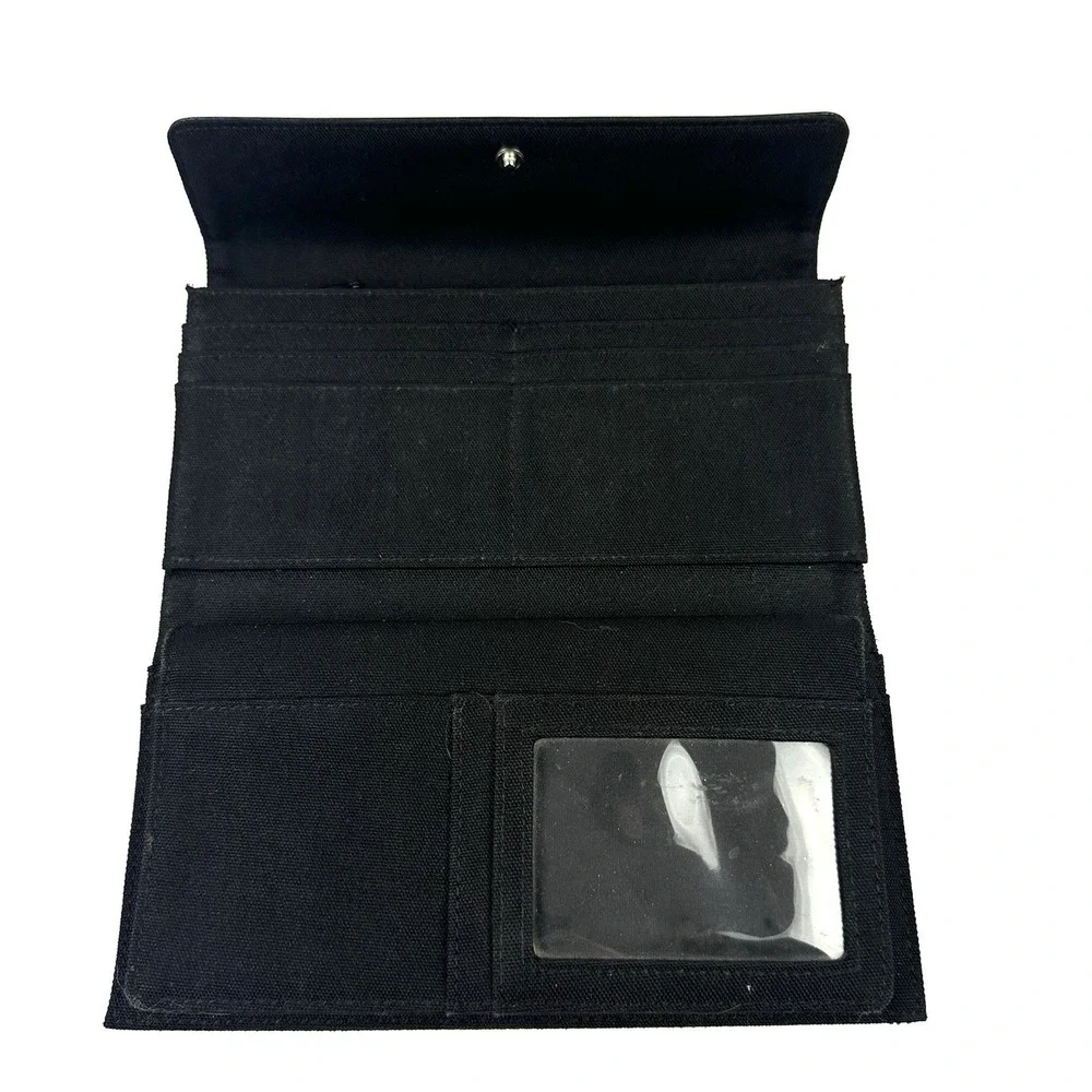 Ralph Lauren Vintage Wallet Black Canvas Faux Leather Checkbook Holder Organizer